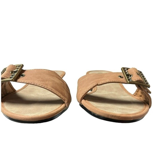 Eve Buckle Sandal Slides Low Heel Camel Color Size 10 - Picture 4 of 15